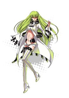 an anime character with long green hair and black gloves, holding a white object in her hand