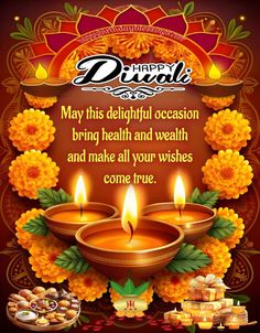 happy diwali greeting card with candles