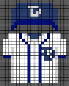 a pixellated image of a baseball player in blue and white