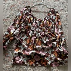 Size Large But Fits More Like Medium, Never Worn. Brown Floral Print Blouse For Day Out, Beach Floral Print Brown Blouse, Beach Brown Blouse With Floral Print, Brown Floral Print Blouse For The Beach, Floral Dress, Colorful Dresses, Womens Dresses, Floral, Women Shopping