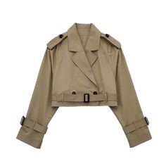 Material: Polyester Decoration: Belt Color: Khaki Collar: Turn-Down Collar Clothing Length: Short Closure Type: Single Button Endlessxluxury.Com Casual Chique Stijl, Casual Trench Coat, Short Trench Coat, Cropped Coat, Loose Coats, Lapel Jacket, Trench Jacket, Coat Outfits, Solid Clothes