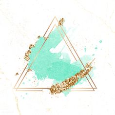 a triangle with gold glitter in the middle on a white and teal watercolor background