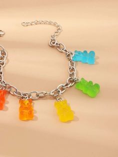 Colorful Bear Decor Chain Bracelet Jewelry Shein, Bear Decor, Silver Chain Bracelet, Comfy Sweaters, Diy Supplies, Chain Bracelet, Charm Bracelet, Screen, Media