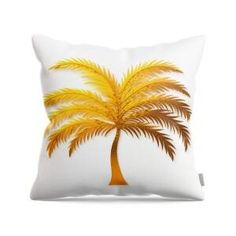 a white pillow with a yellow palm tree on it