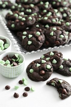 chocolate cookies with green and white candy chips