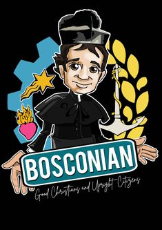 a cartoon character holding a sign that says bosconna