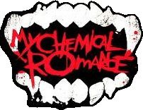 the logo for my chemical romance, written in red and black on a white background