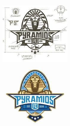 two logos for pharmos, one with an egyptian head