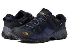 The North Face Ultra 111 Waterproof - Men's Shoes : TNF Navy/Antelope Tan : The North Face Ultra 111 Waterproof hiking shoes boast a lightweight yet durable mesh upper with a rugged outsole that is ready to take on all kinds of terrain. Low-profile trail-hiking shoes made of an performance mesh upper. PU-coated leather mudguard and collar. DryVent waterproof membrane keeps out the wet elements while still providing a breathable foot environment. Integrated ghillie lacing system for a quick adjus Impact-resistant Gore-tex Trail Shoes For Hiking, Impact-resistant Lace-up Trail Running Shoes For Outdoor Work, Impact Resistant Lace-up Trail Running Shoes For Outdoor Work, Gore-tex Trail Running Sneakers Impact Resistant, Impact-resistant Lace-up Trail Running Shoes For Hiking, Gore-tex Impact Resistant Sneakers For Trail Running, Impact Resistant Lace-up Trail Running Shoes For Hiking, Lace-up Impact Resistant Trail Running Shoes For Hiking, Impact Resistant Gore-tex Sneakers For Trail Running