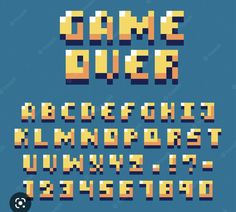 an old school pixel font and numbers set up to spell the letters in different colors