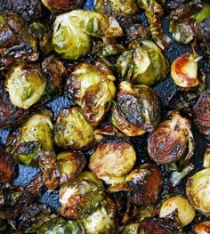 roasted brussel sprouts on a baking sheet