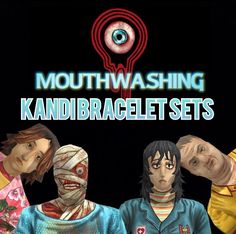 three cartoon characters with the words mouthwashing kandibrace sets on them