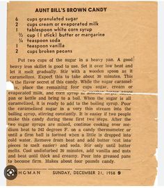 an old recipe book with instructions on how to make brown candy