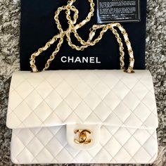 Vintage Classic Double Flap 1992 White Chanel Bag, Chanel Bags, Clothing Ideas, Chanel Bag, White Vintage, Gold Hardware, Color White, Bag Lady, Chanel