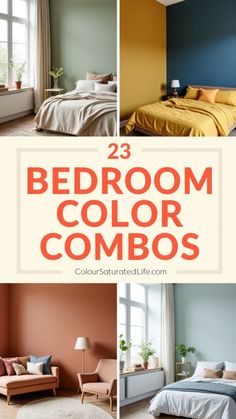 Transform your space with these 23 bold bedroom color combos that incorporate pops of color for a striking look! From rich jewel tones paired with neutrals to unexpected contrasts like navy and mustard or teal and coral, these combinations add depth and personality to any bedroom. Whether you want a vibrant accent wall or colorful decor accents, these ideas showcase how to create a lively, inviting space that reflects your unique style.  #BoldBedrooms #ColorfulDecor #BedroomInspiration #InteriorDesign #VibrantSpaces Bold Bedroom Paint Colors, Mustard And Teal Bedroom, Bedrooms With Color, Bold Bedroom Colors, Bedroom Color Combinations Paint, Bedroom Color Combos, Bedroom Accent Wall Ideas Paint Colors