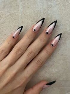 Nails With Black French Tips, Black Chrome Nails, Nails With Black, Black Stiletto Nails, Black French Tips, Black Acrylic Nails, Goth Nails