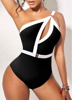 Color:Black;Size:S;Size:M;Size:L;Size:XL;Size:XXL;Season:Summer;Bra Style:Padded;Decoration:Asymmetry;Style:Vacation;Occasion:Beach;Color Scheme:Black;Pattern Type:Patchwork;Washing Instructions:Hand Wash;Composition:82%Polyester , 18%Spandex;Package Contents:1 X One Piece Swimwear;Strap Style:Unadjustable;Pad Style:Removable;Support:Wire Free; Monokini Outfit Style, Summer Bra, Swimwear Pattern, Swimwear Suits, Swimsuits Outfits, Bra Style, Trendy Fashion Outfits, Black Swimwear, One Piece For Women