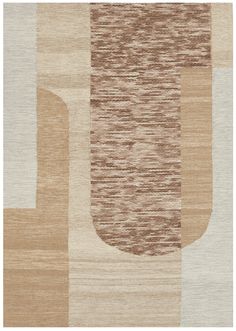 a beige and brown rug with an oval shaped design on the bottom, in different shades