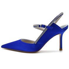 Shop Royal Blue Bride Satin Rhinestone Details Slingback Pumps Wedding Shoes color Royal Blue for Anniversary, Date, Going out, Party, Red Carpet, Wedding with worldwide Free shipping & Free return. Elegant Blue Slingback Pumps For Party, Prom Ankle Strap Slingback Pumps With Rhinestones, Prom Slingback Pumps With Rhinestones And Ankle Strap, Carpet Wedding, Closed Toe Heel, Colorful Wedding Shoes, Wedding Shoes High Heels, Blue Bride, Dress Wedding Party