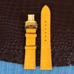 Yellow Genuine Leather Watch Band Strap Alligator Replacement Watch Strap Band Quick Release Pins Choice of Width, color Buckle and Stitches * Ethically sourced leather form special farms (We don't use leather sourced in wild nature). Country of origin is Vietnam - We use Zermatt lining that is safe even if you have a strong allergy on natuaral materials or you have extra high sweating all time.  - Changing easily with quick release spring bars, not require any special tools or skills. - Hand-stitches by linen thread.  - Several padded layers of leather inside. - Very thin (only 0.1 mm) anti-stretch material inside. - Including 4 layers: Zermatt lining, anti-stretch material, leather padding, - Using 3 layers of a special reliable paint to polish the edges. - The thickness of 3- 5 mm at lu Gold Leather Watch Strap, Gold Leather Wrist Strap For Watches, Leather Watch Band, Zermatt, Wild Nature, Leather Watch Bands, Quick Release, Watch Strap, Watch Band