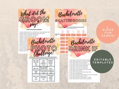 the bridalette party game is shown in pink and orange watercolors with text that reads, what did the groom do?