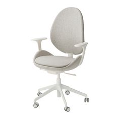 an office chair with wheels on the back and seat upholstered in white fabric