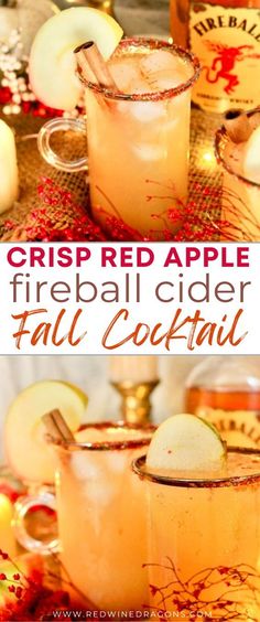 two glasses filled with fireball cider fall cocktail