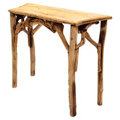 a wooden table made out of wood with two legs and one foot on the top