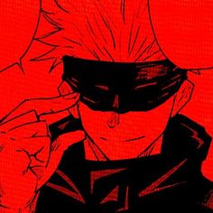 an anime character in black and red with glasses on his head, looking at the camera