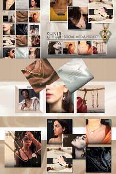 a collage of photos with different jewelry items on them, including necklaces and earrings