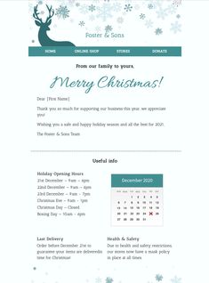 a christmas email form with snowflakes and reindeers on the front, in blue