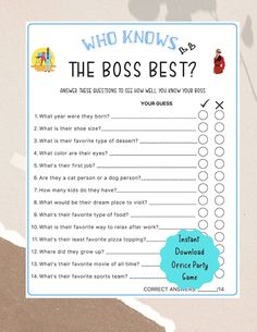 the boss's best question card is shown