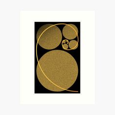 an art print with gold circles on black