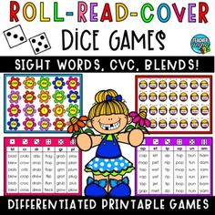 roll - read - cover dice games for sight words, cvc blends and more