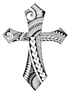 a cross with an abstract design on it