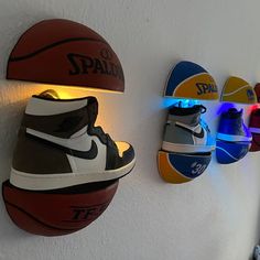 LED Basketball Shelf AVAILABLE IMMEDIATELY Shipping Within 3 Days Jordan, Nba, Lighting, Gift, Christmas, Children's Room Decoration - Etsy Light Up Shoe Rack, Basketball Led Light, Cool Shoe Rack Ideas, Floor Shelves In Bedroom, Nike Room Decor Ideas, Sneaker Head Decor, Basketball Aesthetic Room, Cool Etsy Finds, Nike Shoe Rack