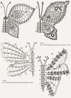 three different types of crocheted butterflies