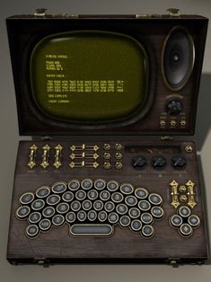 an old fashioned computer keyboard and monitor