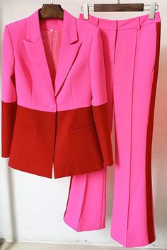 Confidence unleashed Color Block Blazer, Designer Runway, Blazer Set, Polyester Pants, Fashion Suits, Pants Suit, Tailored Blazer, Versatile Outfits, Suit Set