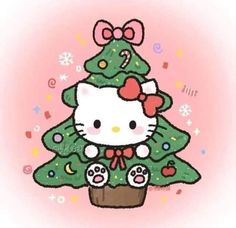 a hello kitty christmas tree on pink background