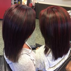 Dark with red highlights Red Highlights On Dark Hair Short, Dark Red Highlights On Dark Hair, Black Hair With Red Highlights, Hire Style, Black Red Hair, Dark Red Hair, Black Hair With Highlights