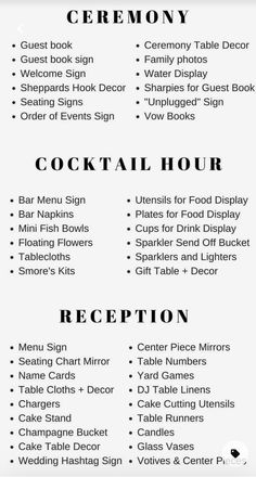 the menu for a wedding reception