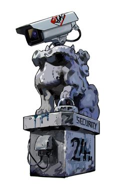 an image of a security camera on top of a statue