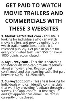 an advertisement for movie trailers and commercials with these 3 website