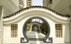 an arch in the side of a building