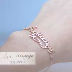 Handwriting Bracelet Custom Actual Handwriting Jewelry - Etsy Meaningful Name Bracelet For Mother's Day, Meaningful Name Bracelet For Mother's Day Gift, Rose Gold Name Bracelet For Mother's Day, Mother's Day Rose Gold Name Bracelet, Adjustable Signature Name Bracelet As Gift, Mother's Day Inspirational Name Bracelet, Adjustable Signature Name Bracelet For Gift, Custom Text Bracelets For Mother's Day, Custom Handwriting Jewelry