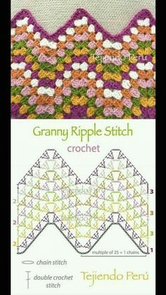 the granny ripple stitch crochet pattern is shown