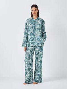 John Lewis x Collagerie Botany Cotton Modal Pyjama Set, Blue/Ivory