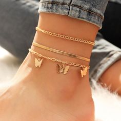 Copper Chain Necklace, Butterfly Anklet, Leg Chain, Summer Anklets, Ankle Jewelry, Anklets Boho, Dream Outfits, Butterfly Bracelet, Jewelry Model