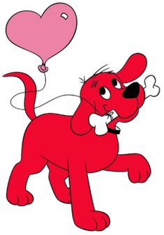 a cartoon dog holding a heart shaped balloon